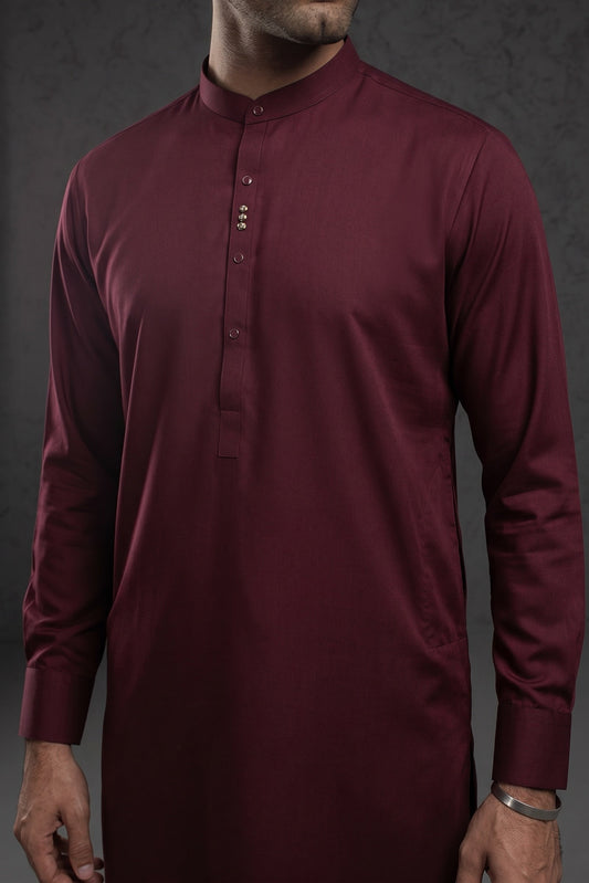 Festive Collection Stitched All Season Blended Ban Suit -Wine