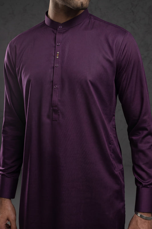 Festive Collection Stitched All Season Blended Ban Suit -Purple