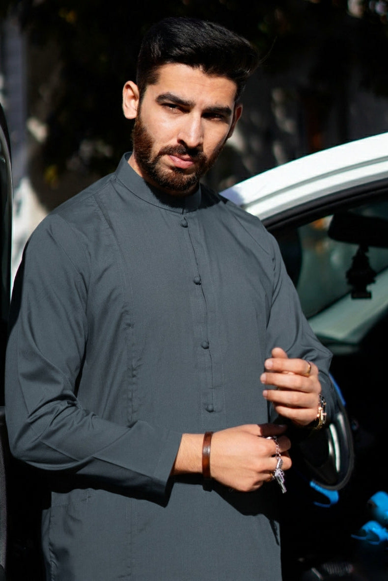 Stitched Nawab Kurta Trouser Suit - SeaBlue