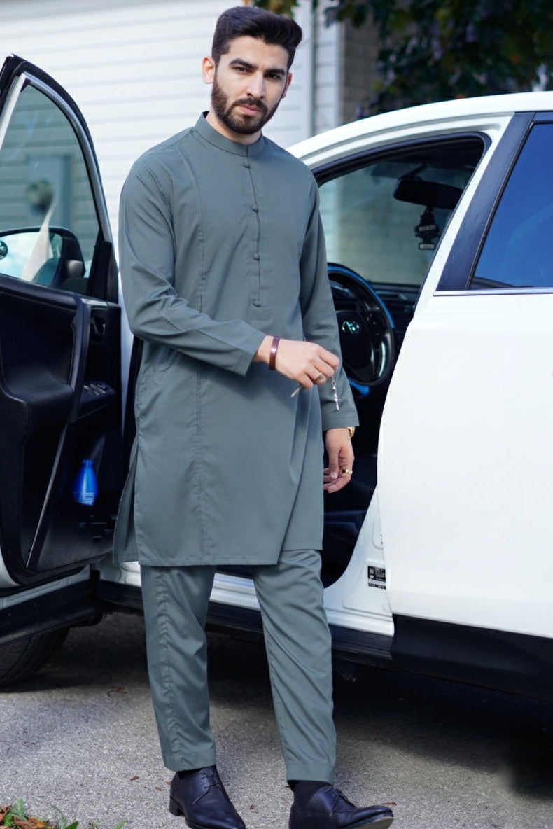 Stitched Nawab Kurta Trouser Suit - SeaBlue