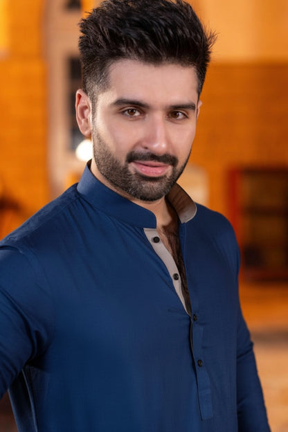 Standing long heighted ban Shalwar Kameez -Navy