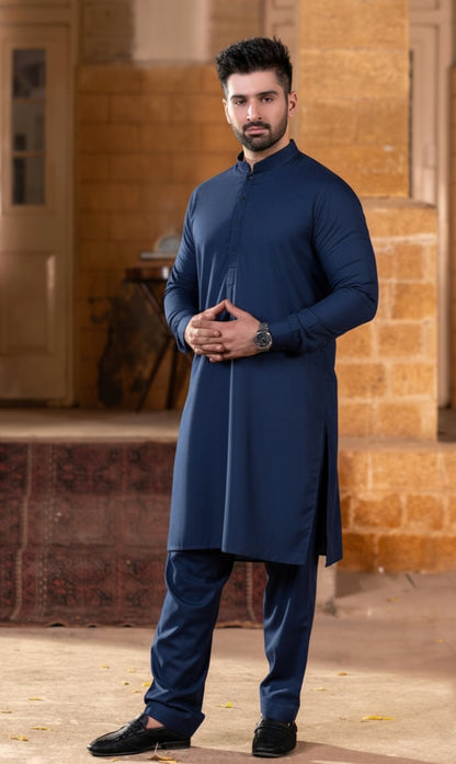 Standing long heighted ban Shalwar Kameez -Navy