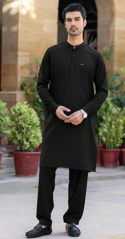 Signature xMilano Badge and Gumpatti Shalwar Kameez-Black
