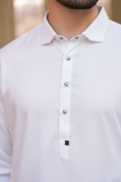 French cut collar Shalwar Kameez-Egg white