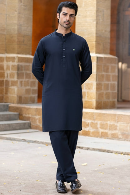 Metallic zips Kurta Trouser--Navy