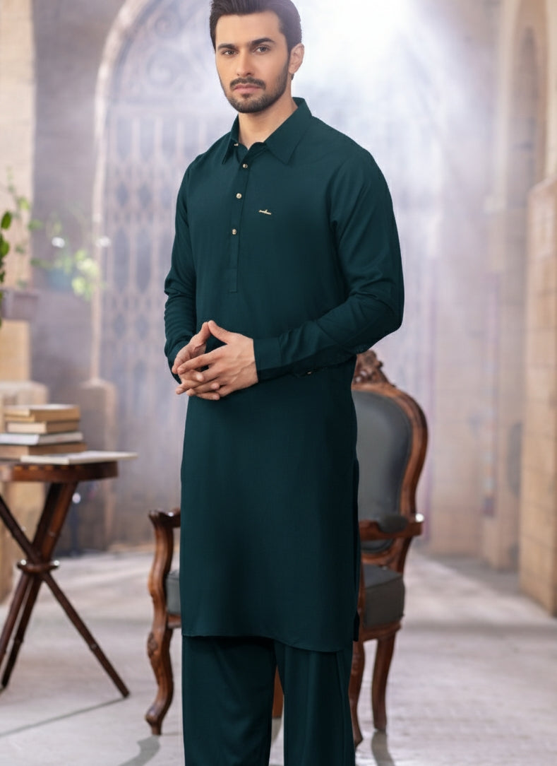 Sea-green Italian collar with hand golden button & signature badge Collar