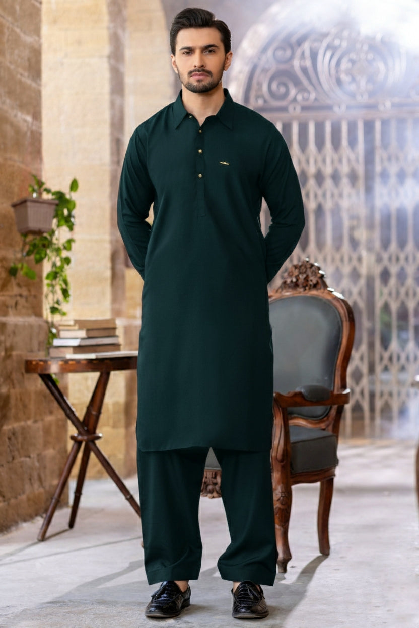 Sea-green Italian collar with hand golden button & signature badge Collar