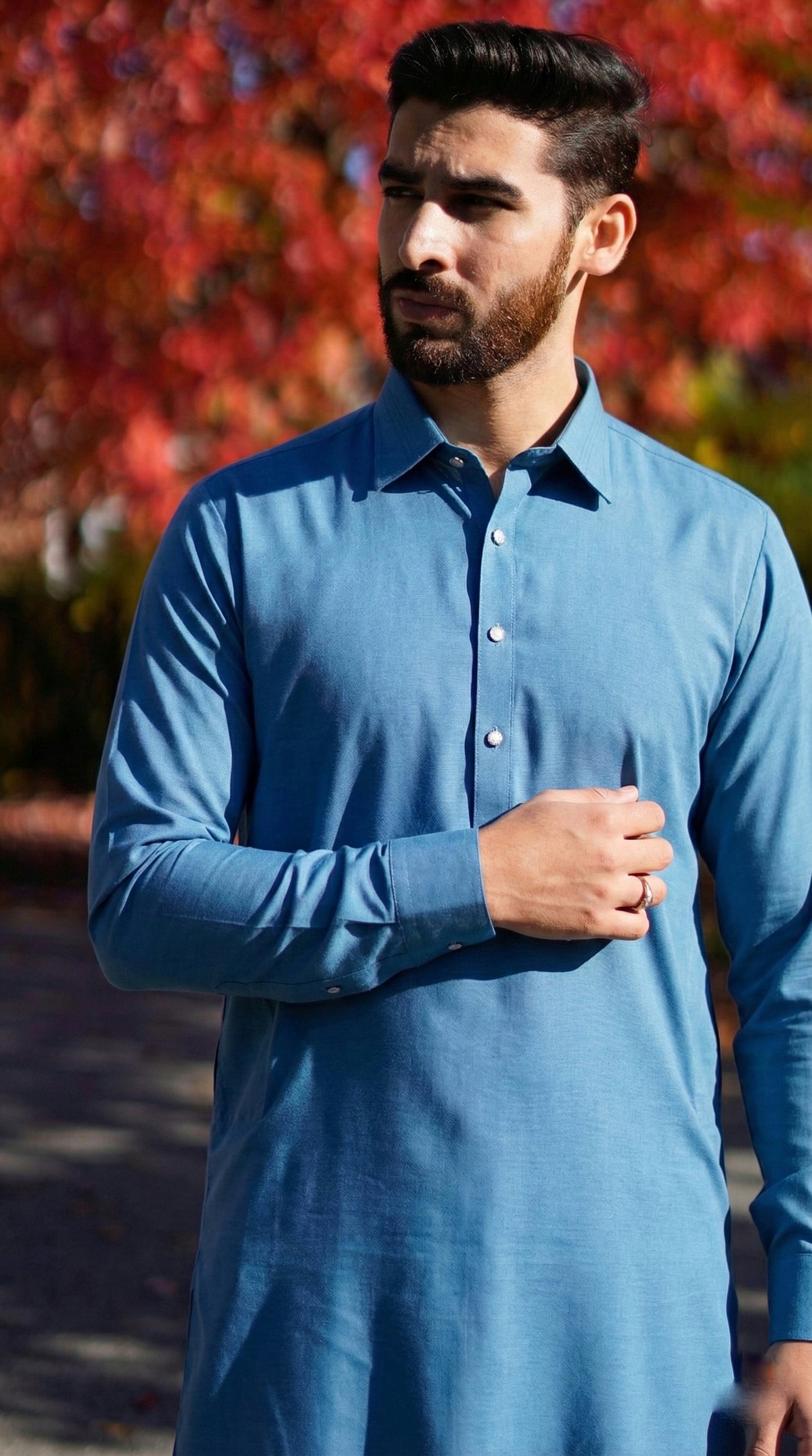 Sea-blue collar with lines and matching two tone round fancy plain snap button