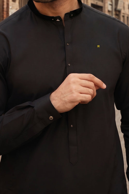 Stitched Velour Ban Kurta Trouser-Black