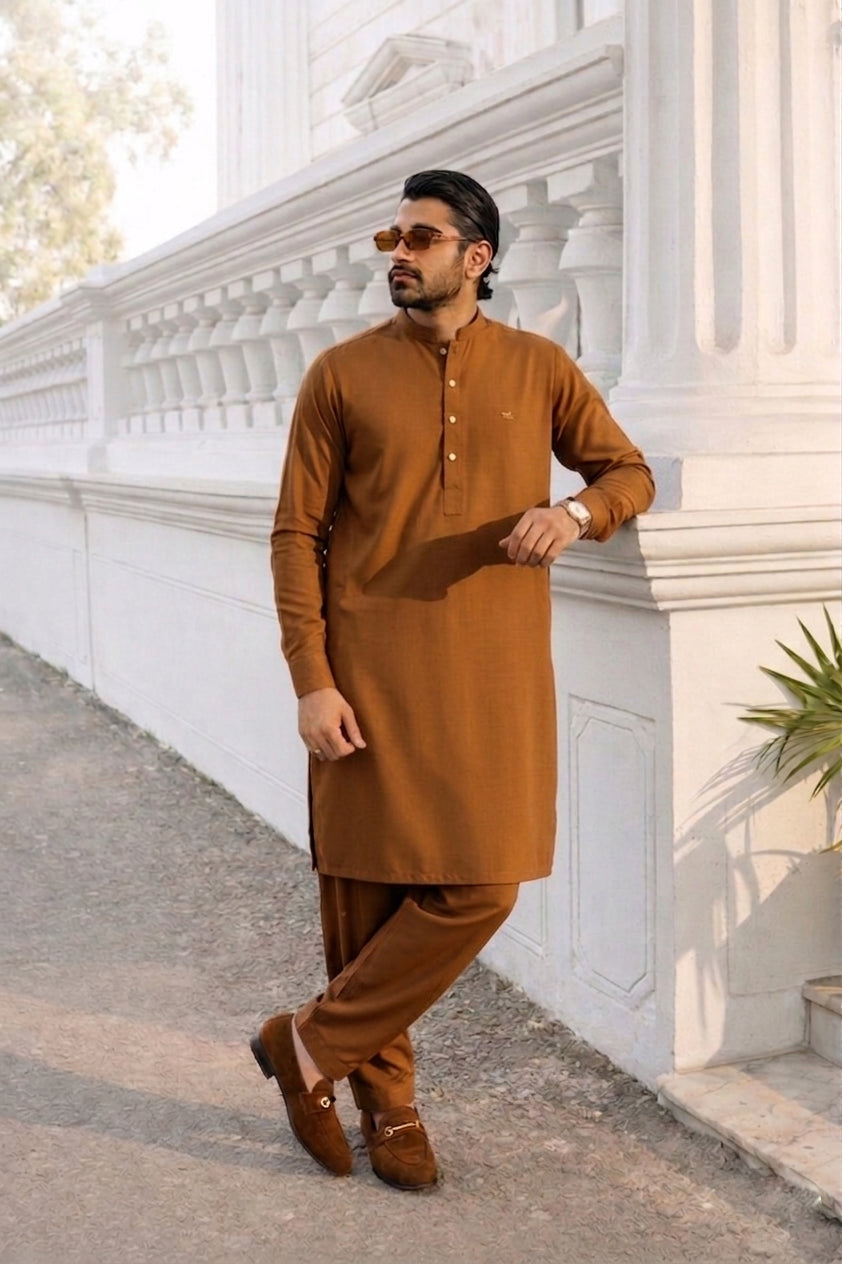 Basic Stitched Suit with Trouser - Camel