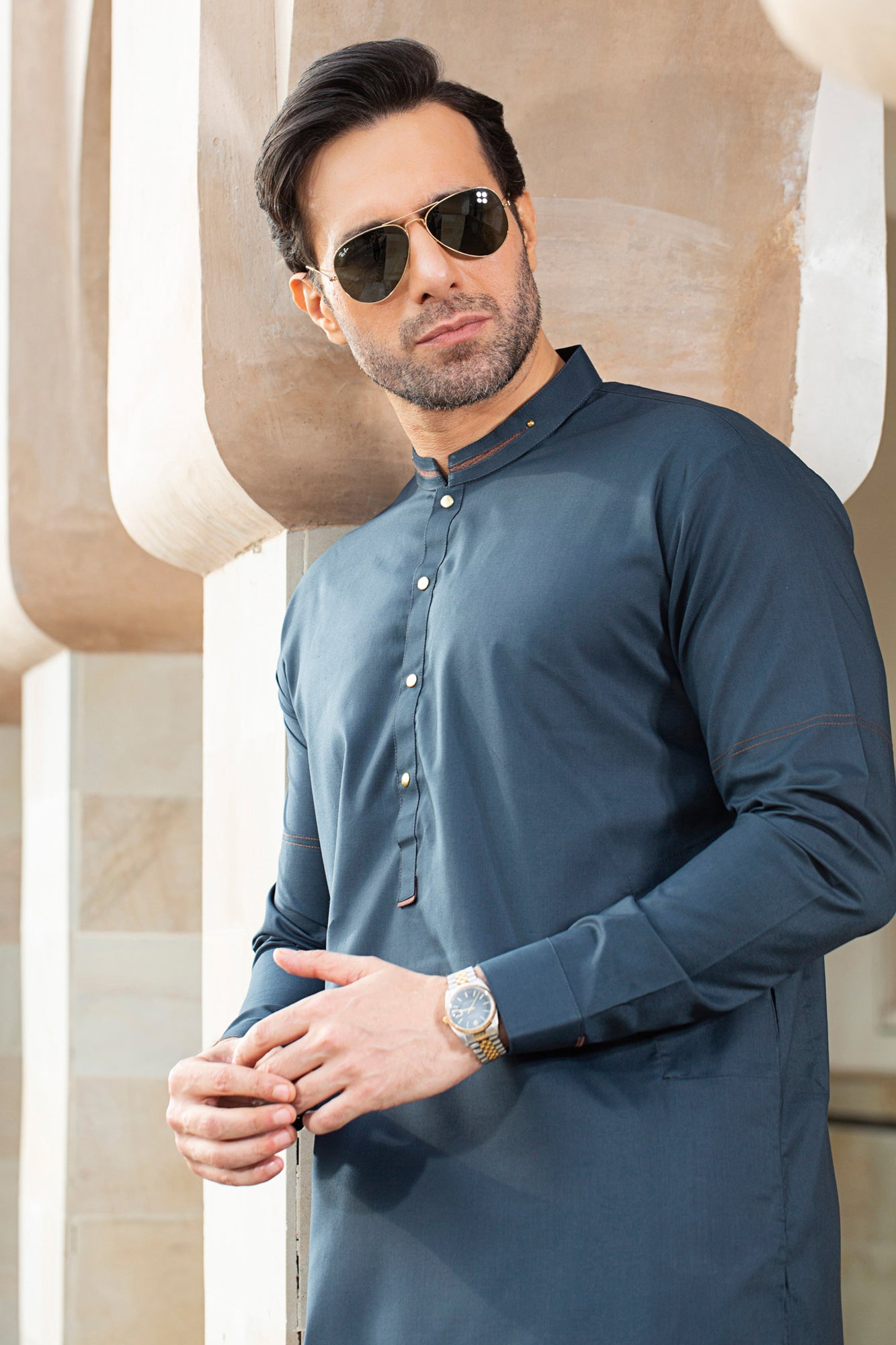 Lux Collection Stitched Suit - Teal