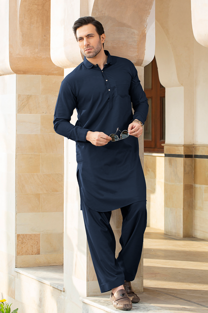 FESTIVE COLLECTION DOUBLE COLLAR BAN SUIT - Dark Navy