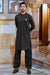 Crown Motif Stitched Suit with Shirting Collar - Black