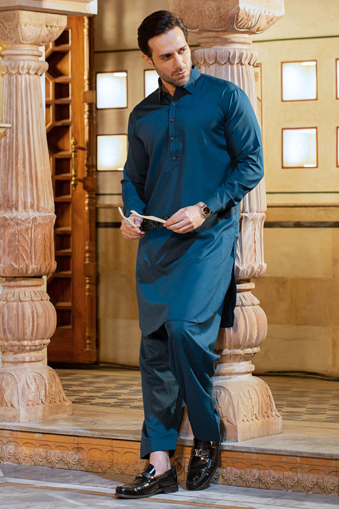 Royal Eid Collection Stitched Suit - Teal Green
