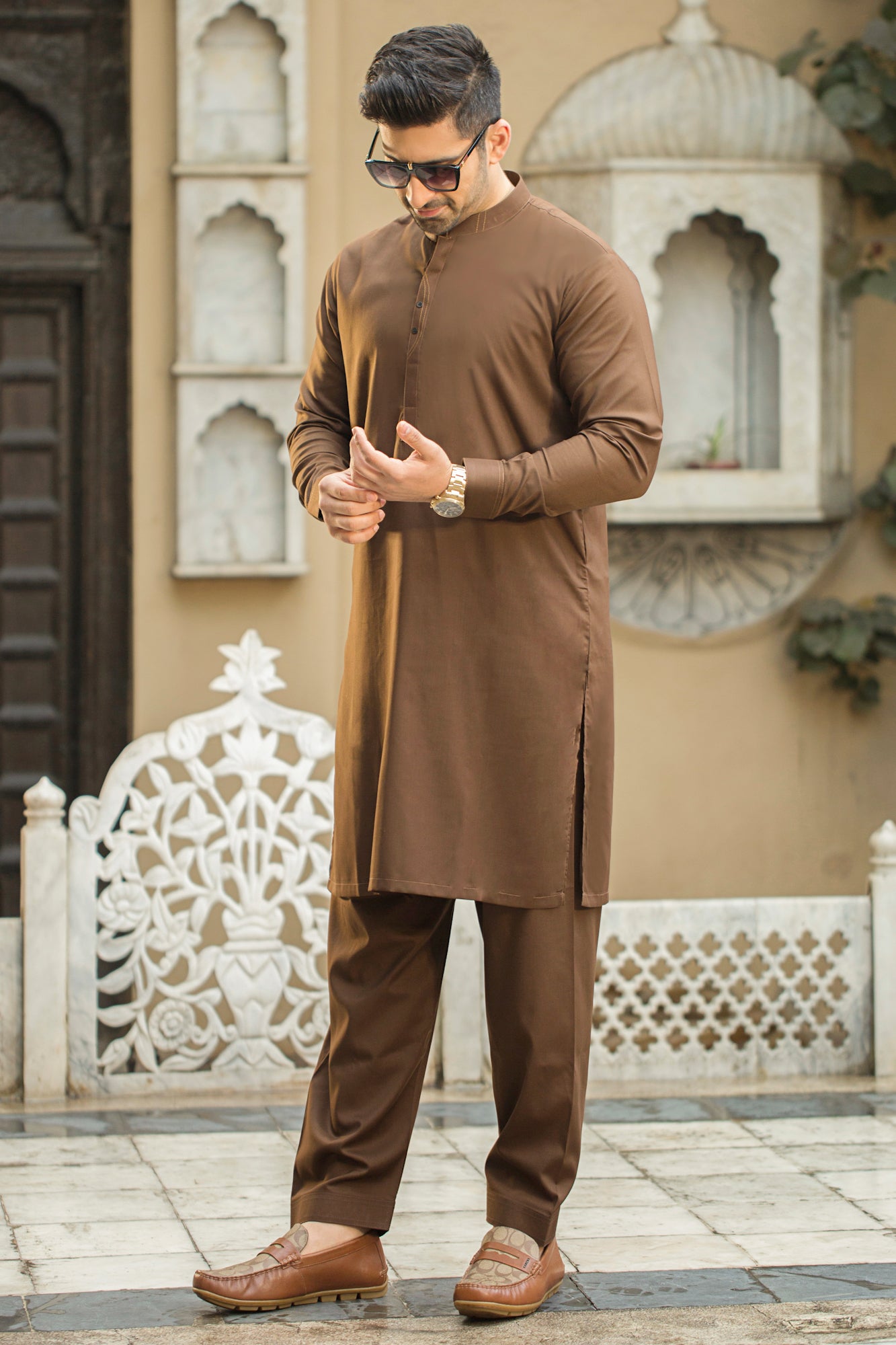 FORMAL FESTIVE COLLECTION STITCHED SUIT WITH SHALWAR - Coffee Brown