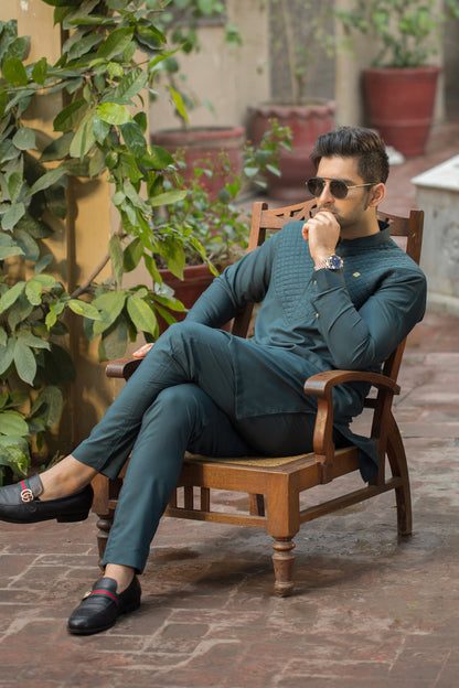 All Season Stitched Kurta Trouser with Ban -Jade Green