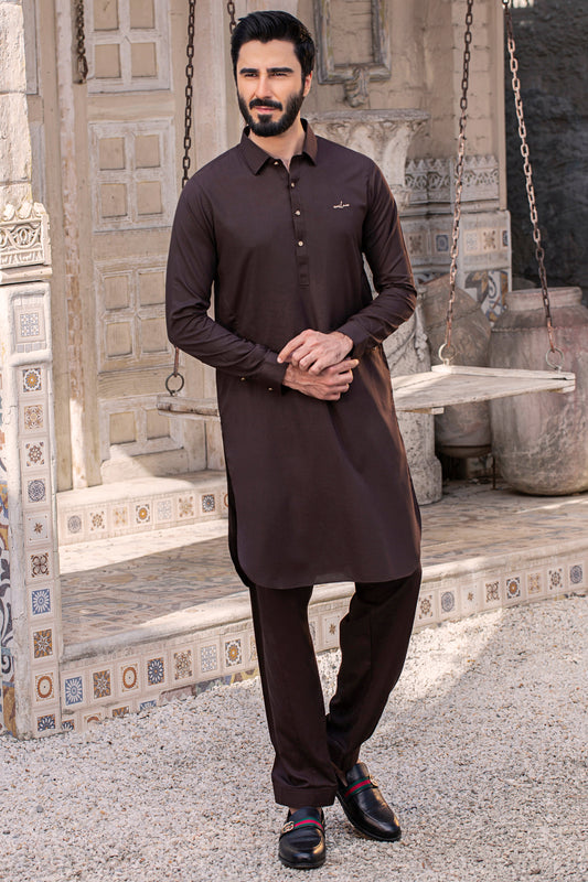 Signature Golden Button Stitched Suit - Chocolate