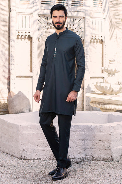 Embroidered Stitched Suit with trouser - Seagreen