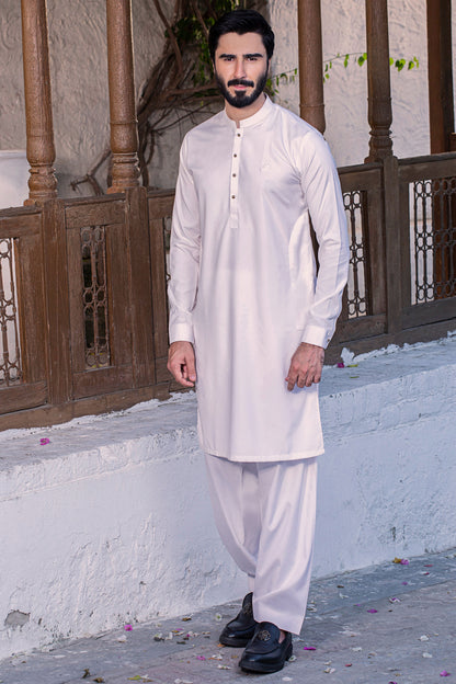 Boutique Style Stitched Suit with Logo - Egg White