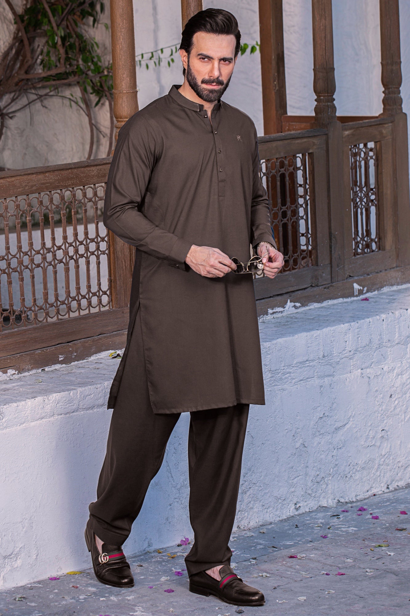 NAWABI STITCHED SUIT With SHALWAR - Mocha Brown