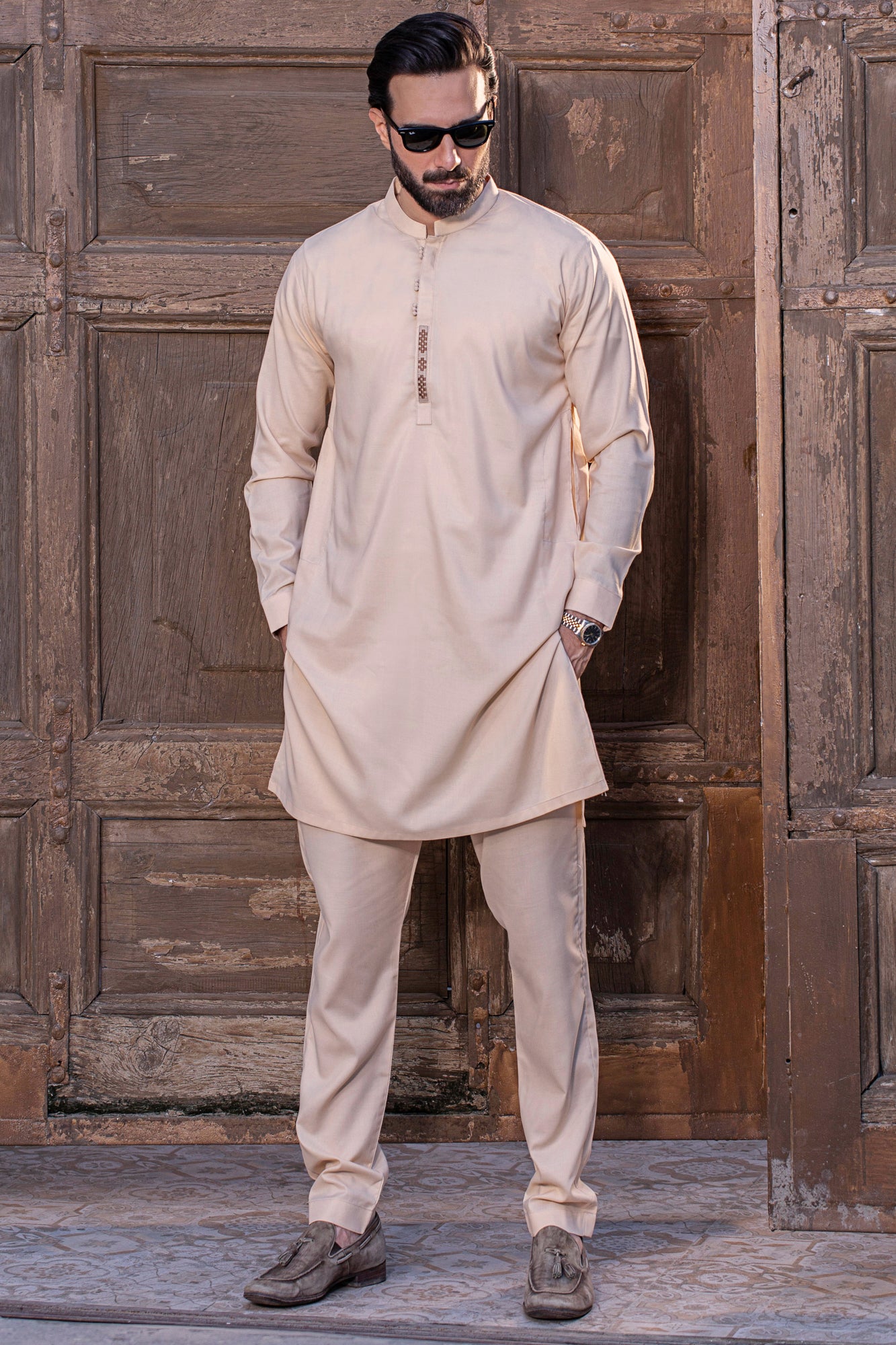 Embroidered Stitched Royal Suit with Trouser - Cream