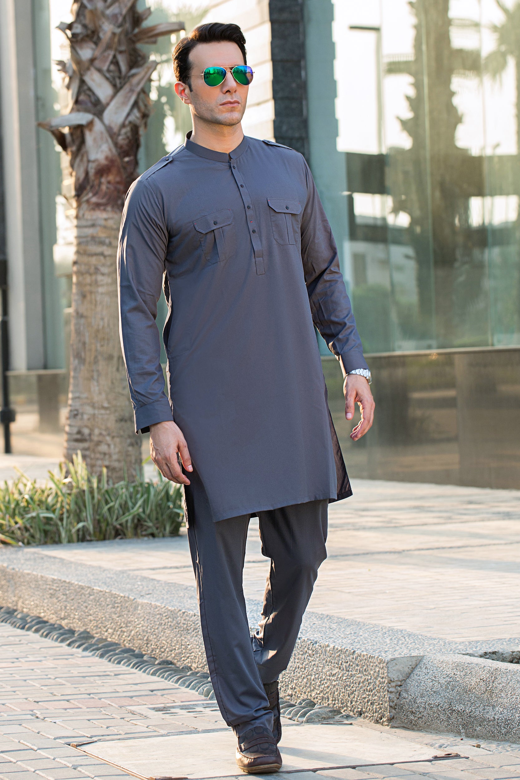 Festive wear Cargo Stitched Suit - Solid Charcoal
