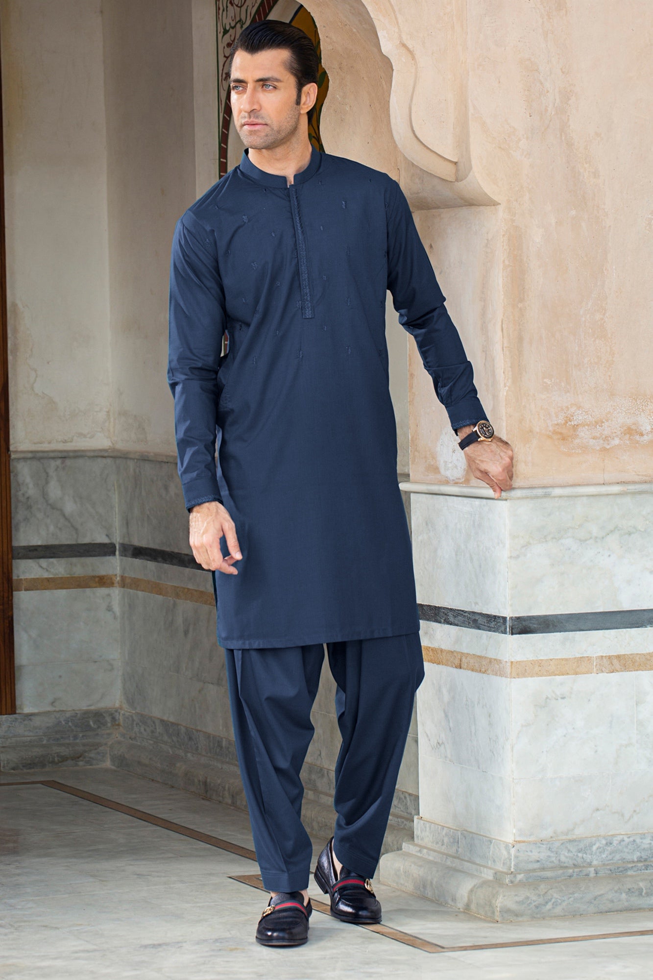 MUGHAL E AZAM HAND EMBROIDERED SUIT - Navy