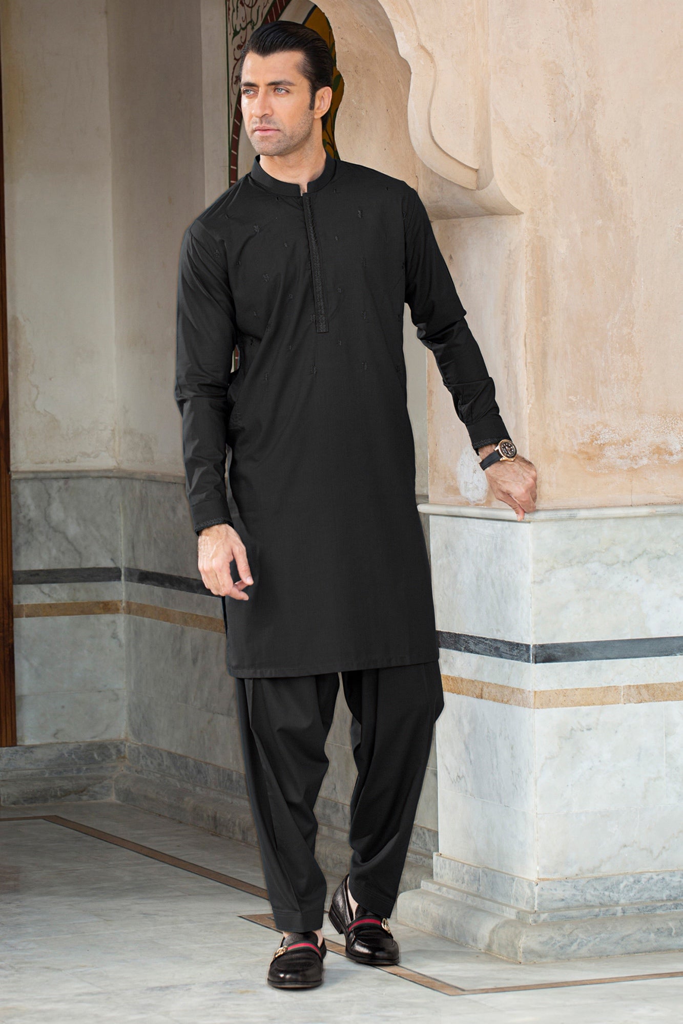Mughal e Azam Hand Embroidered Suit - Black