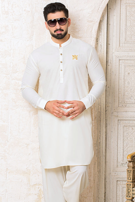 Mughal e Azam Stitched All Season Shalwar Kameez - Eggwhite