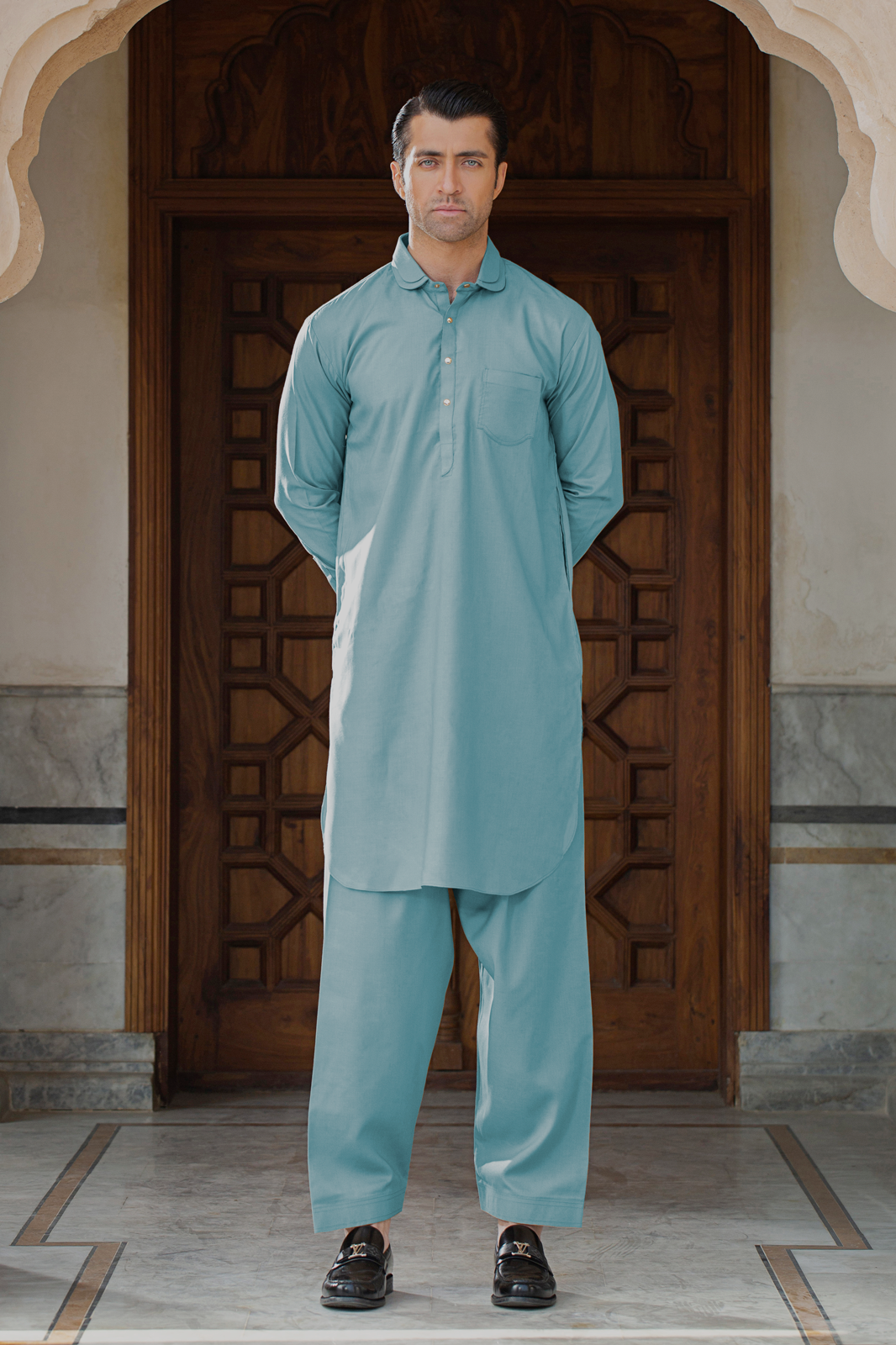 FESTIVE COLLECTION DOUBLE COLLAR BAN SUIT - Mint Green