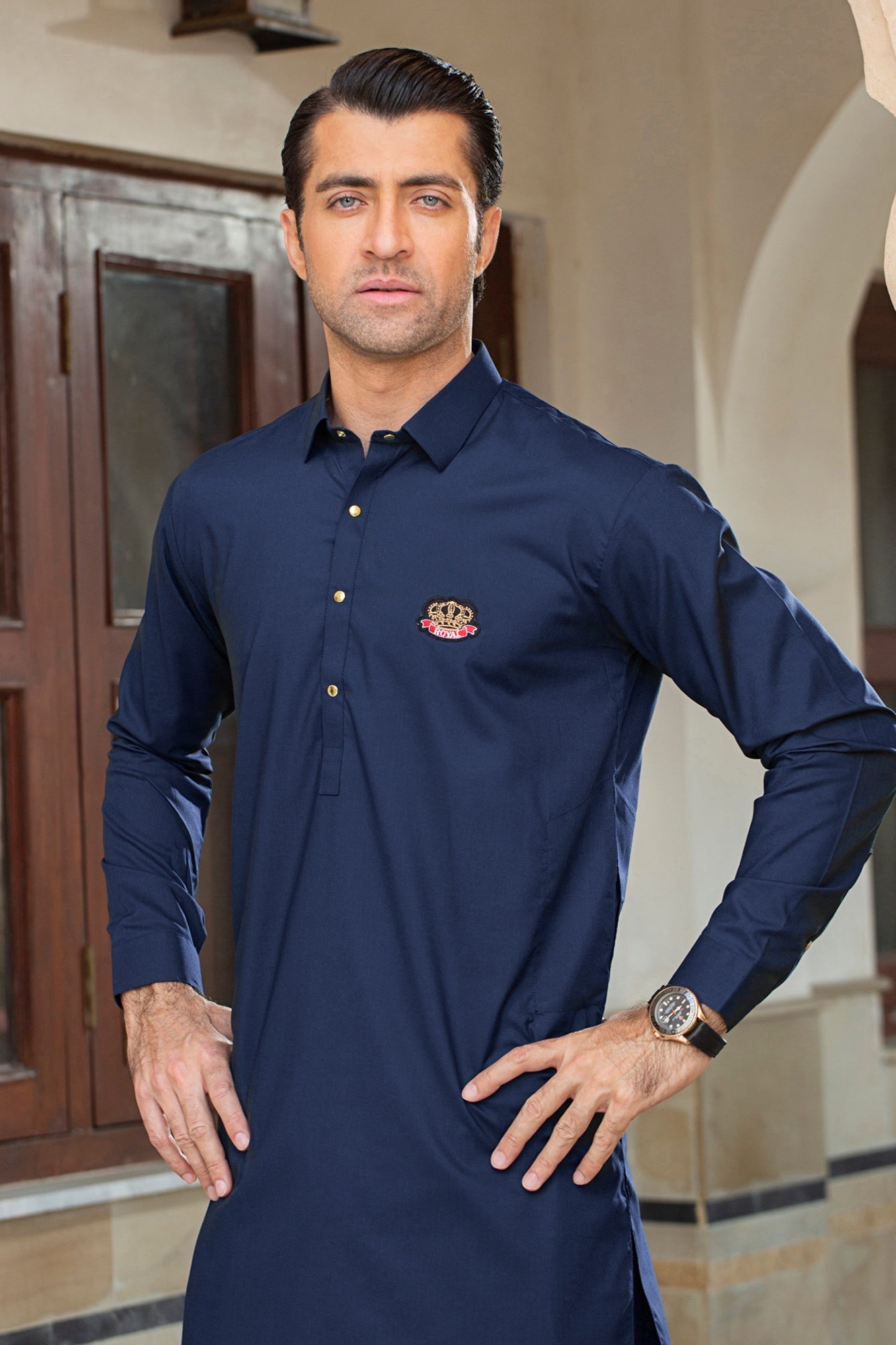 ROYAL COLLECTION WITH MOTIF STITCHED SUIT -Navy