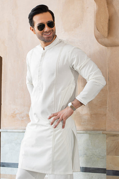 Egg-White embroidery neek ban sleeve with ankara stitch front