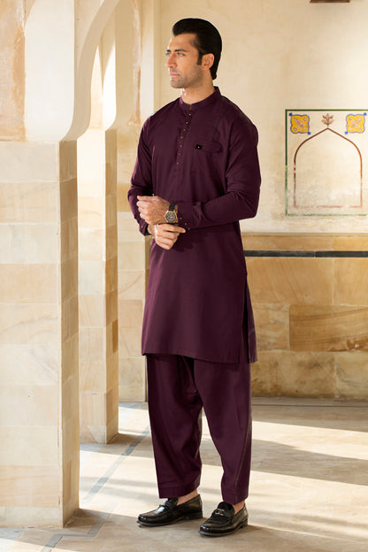 FESTIVE COLLECTION STITCHED SUIT POCKET SUIT - Burgundy