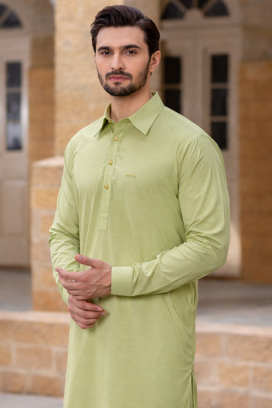 Italian collar Shalwar Kameez with signature badge-Pista