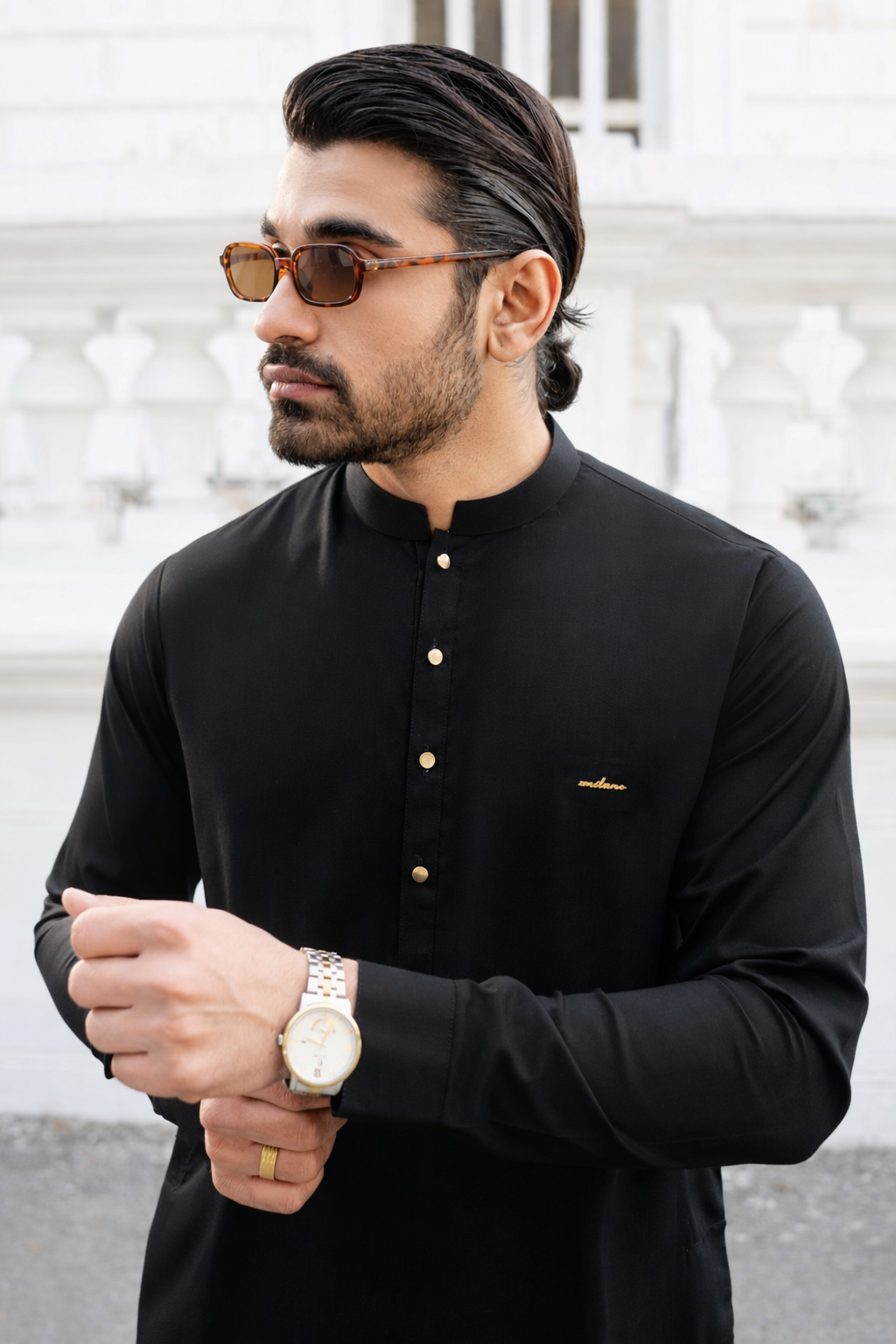 Stitched 3d Badge collection shalwar kameez - Black