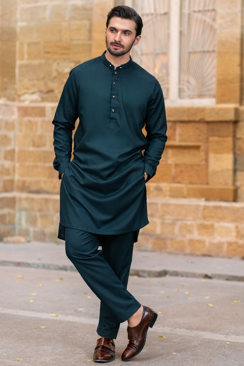 Sea-green with double silver shine small button