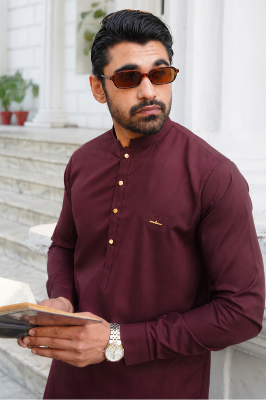 Stitched 3d Badge collection shalwar kameez -Wine