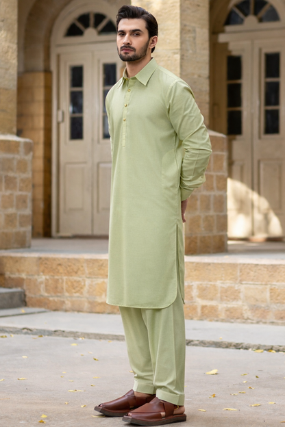 Italian collar Shalwar Kameez with signature badge-Pista