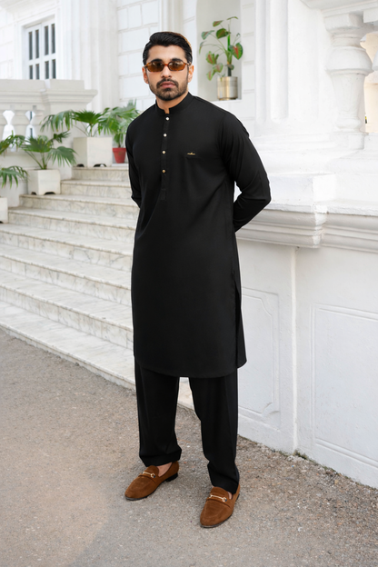Stitched 3d Badge collection shalwar kameez - Black