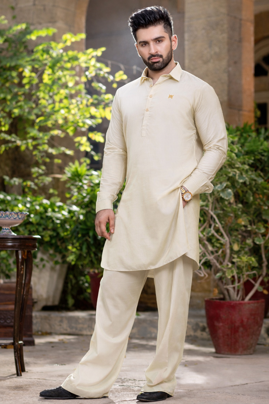 Stitched gol gehra kurta with Farshi shalwar-Boski