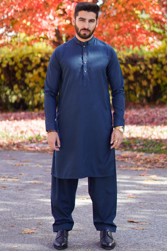 Sea-green double ban golden ball kameez with black square button