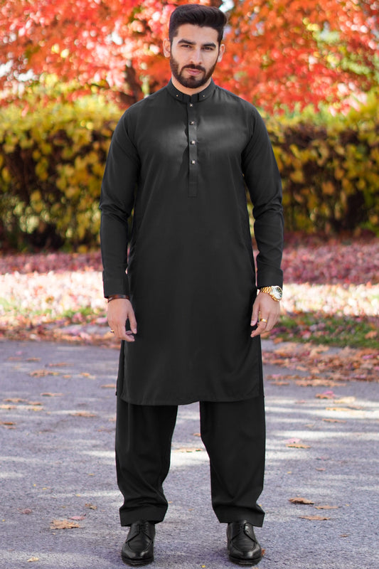 Stitched Royal Shalwar Kameez Suit-Black