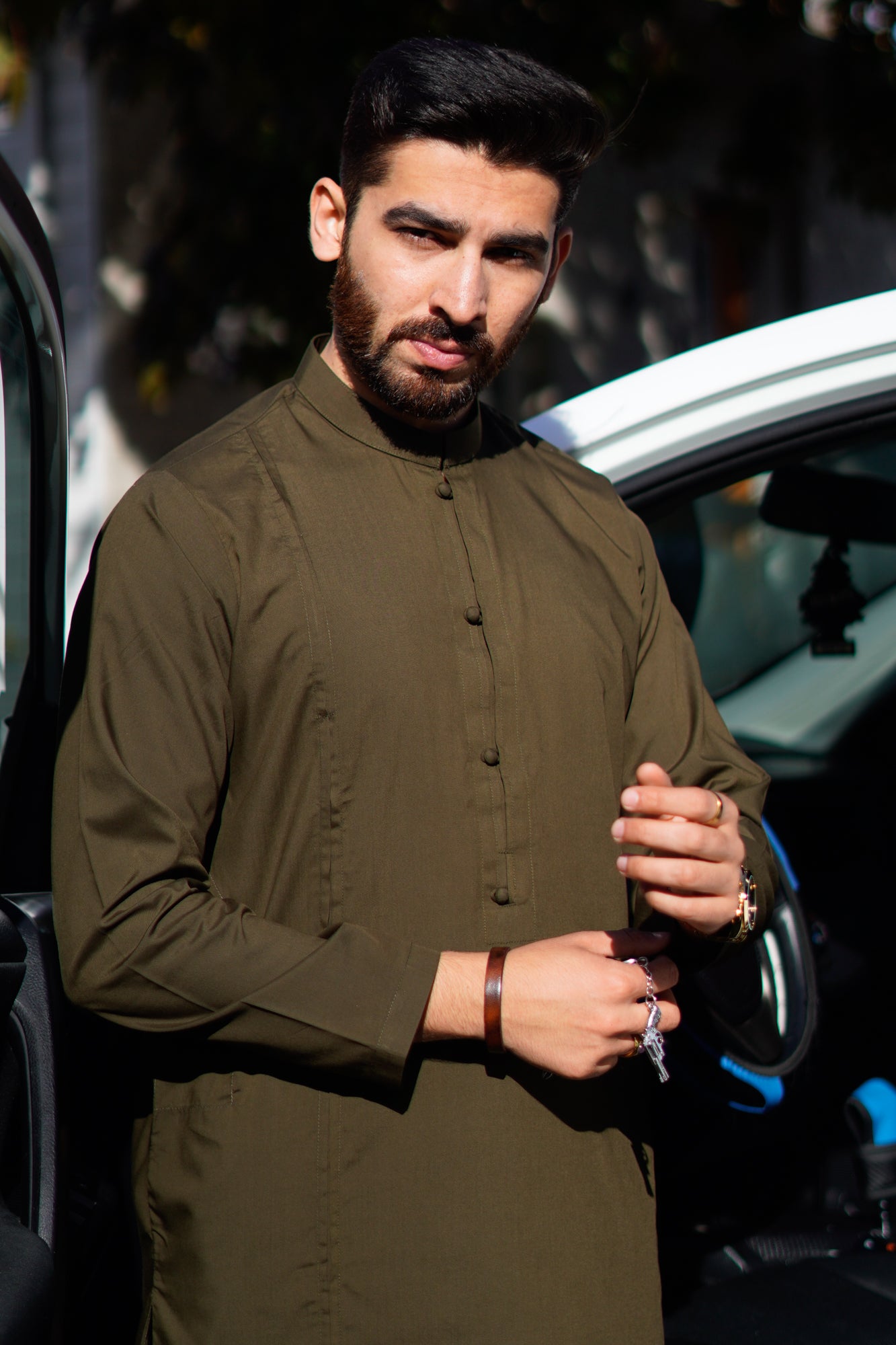 Stitched Nawab Kurta Trouser Suit - Olive