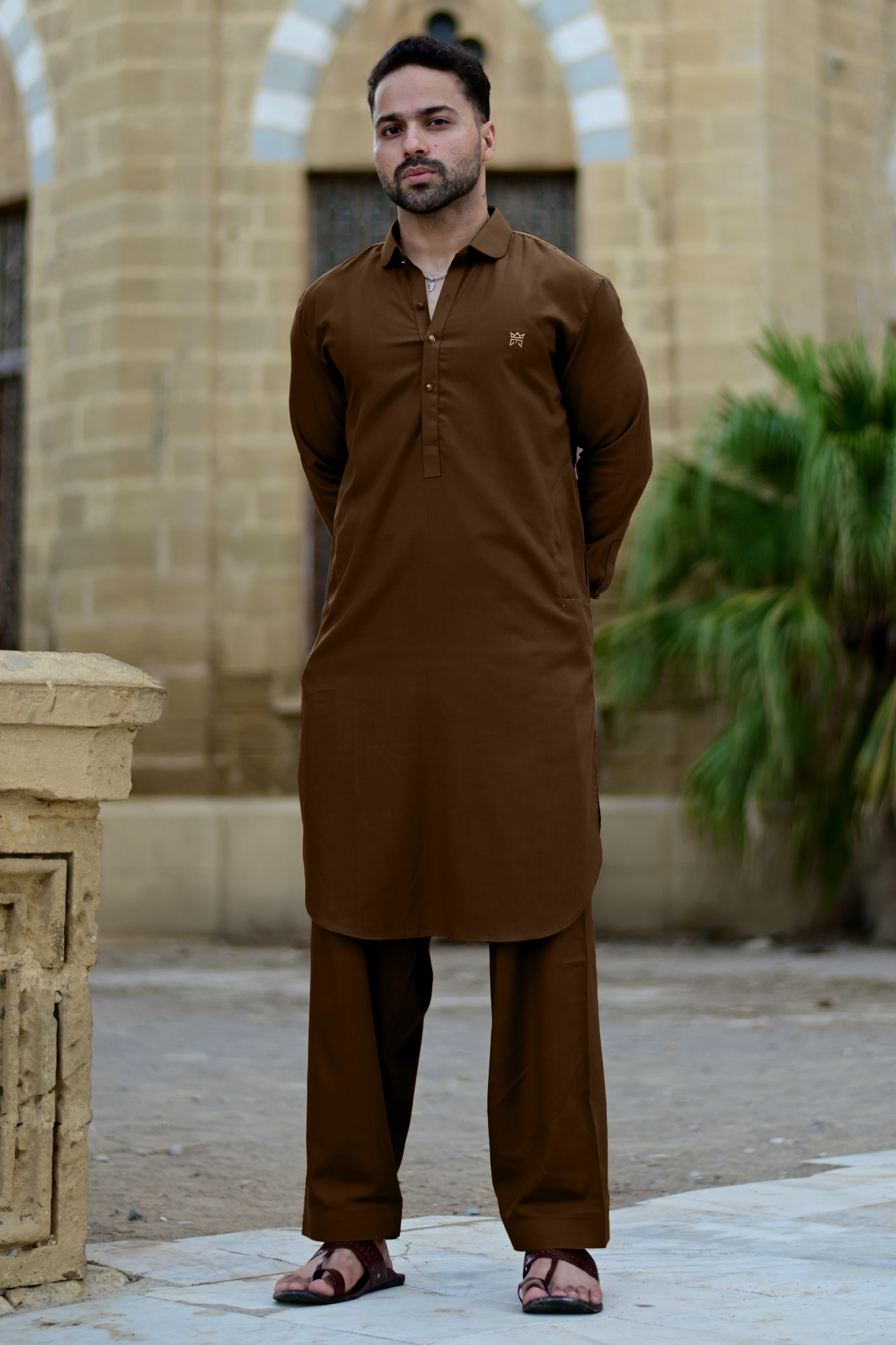 Sultan Stitched Suit with Shalwar - Coffee