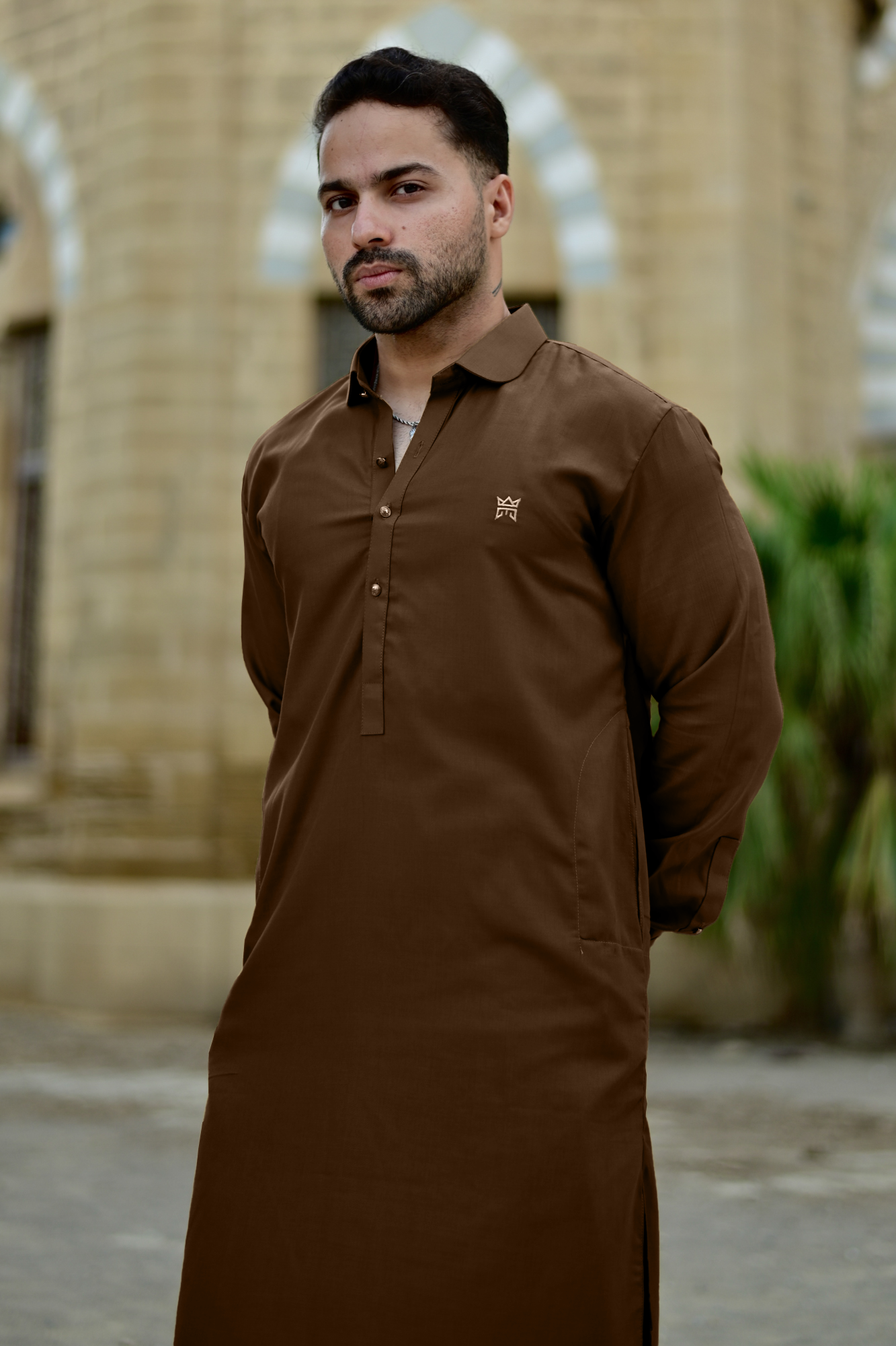 Sultan Stitched Suit with Shalwar - Coffee