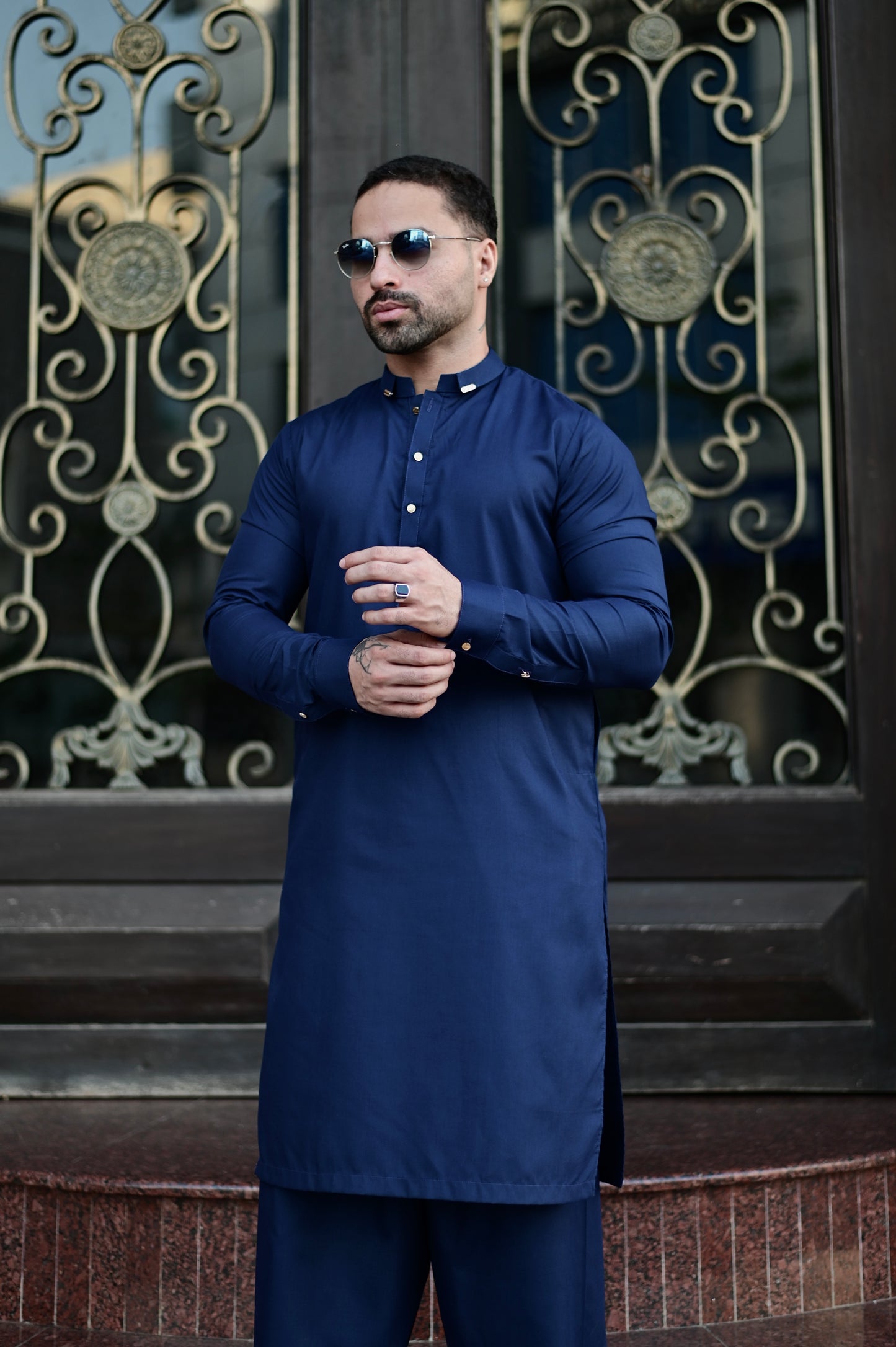 Lux Stitched Suit with Shalwar - Navy