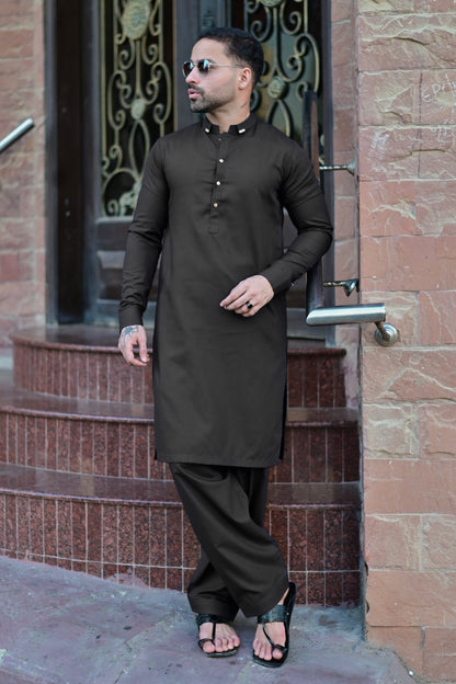 Lux Stitched Suit with Shalwar - Black