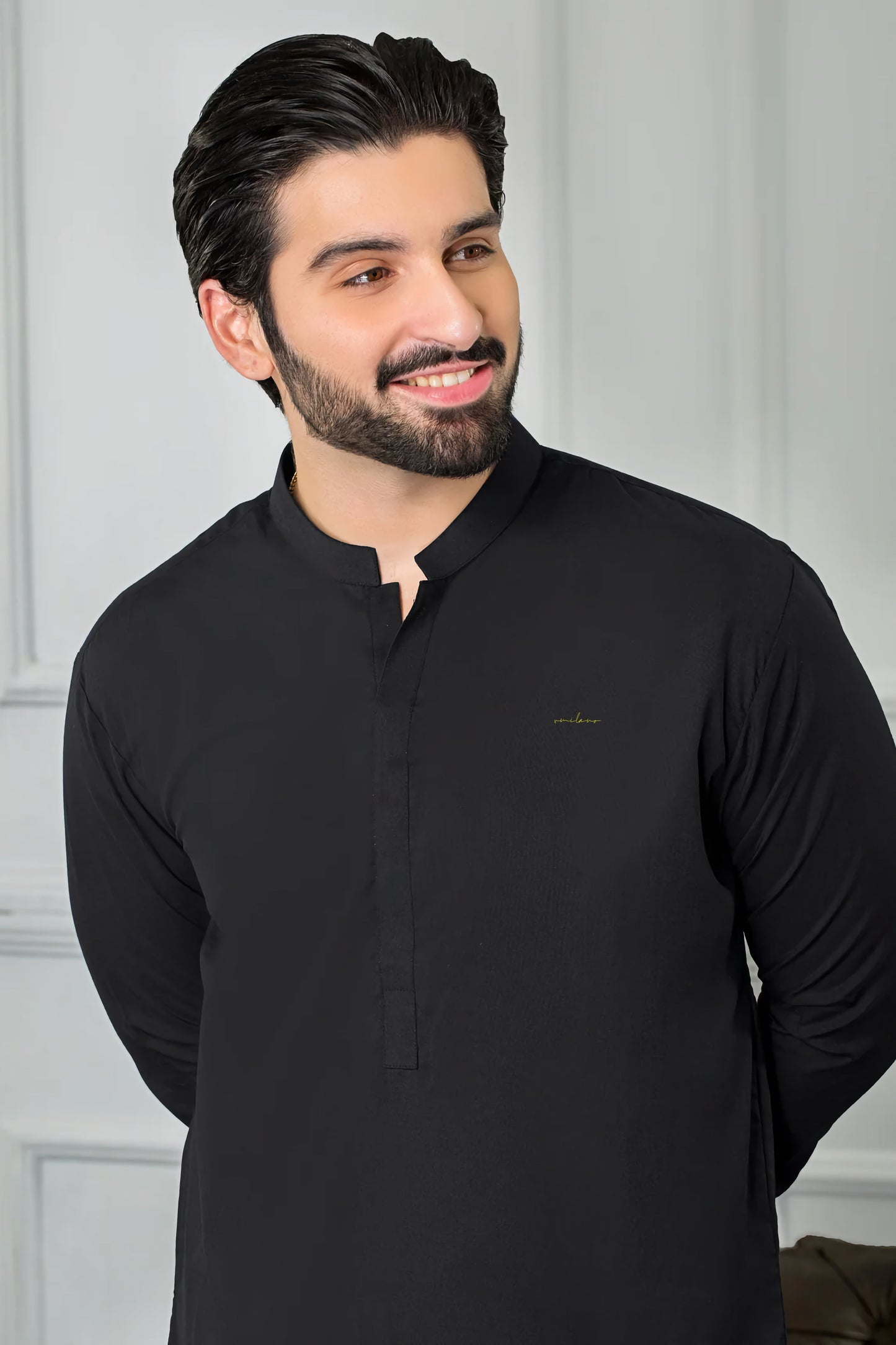 Signature xMilano Badge and Gumpatti Shalwar Kameez-Black