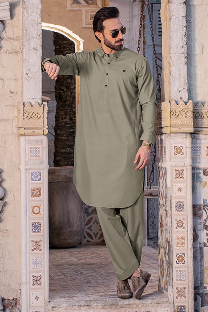 BUTTON DOWN STITCHED SUIT WITH SHALWAR - Ashgrey