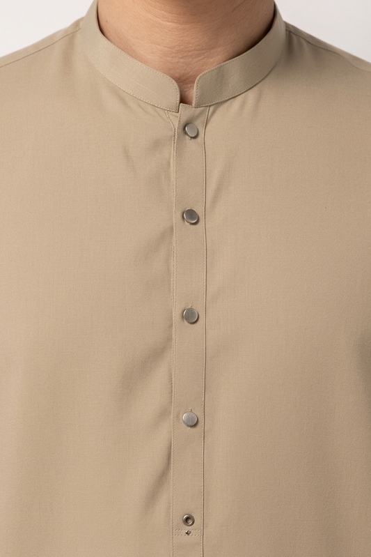 Stitched All Season Kurta Trouser with Ban-Khaki